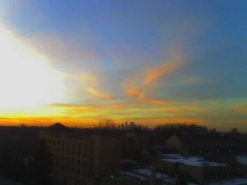 An amazing sunset looking west towards Minneapolis from the fifth floor of Cretin Hall.