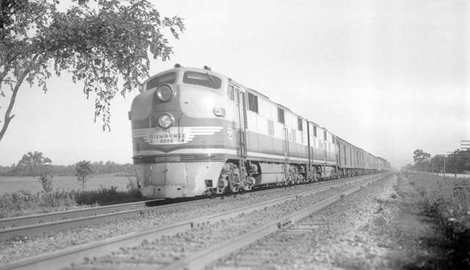 Chicago, Milwaukee, St. Paul and Pacific Railroad train No. 4, the Pioneer Limited, passes near Deerfield, Illinois on June 22, 1946.